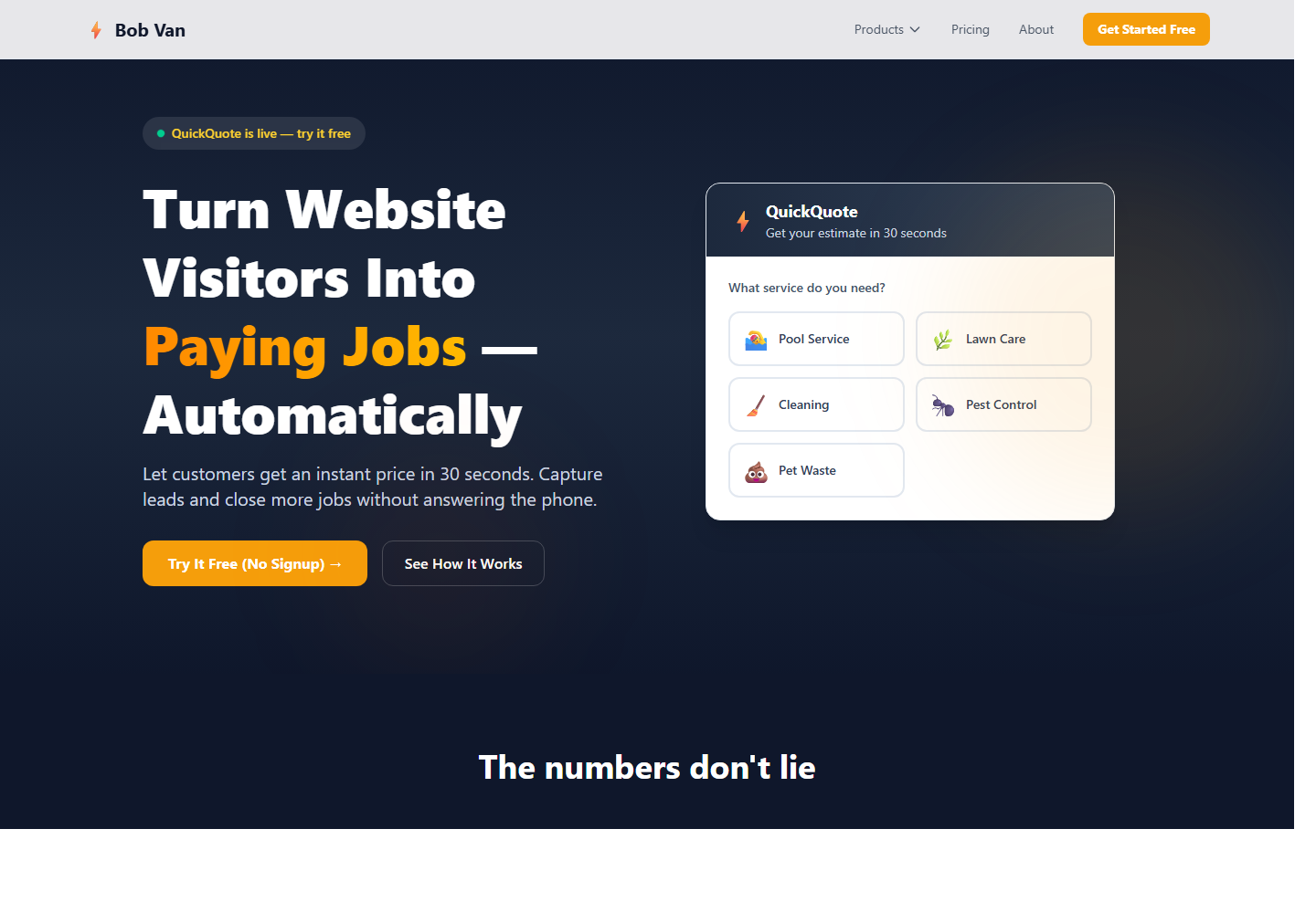 Screenshot preview of BobVan.com.